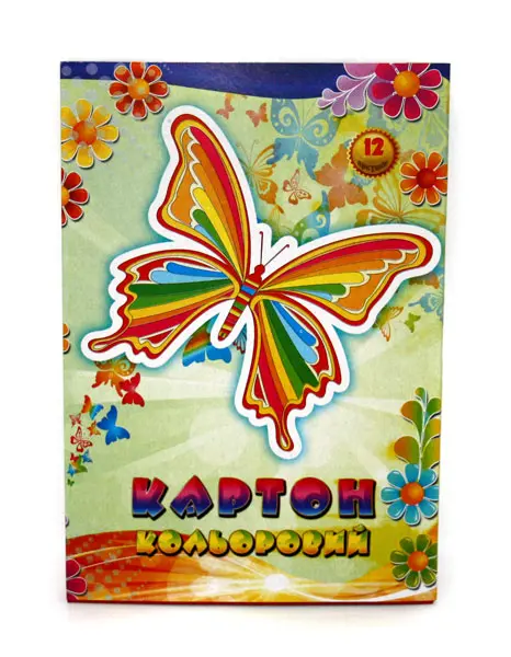 Картон кольоровий А4 12 аркушів, 10 кольорів+золото+срібло, у рукаві Фолдер 00004 — фото 2