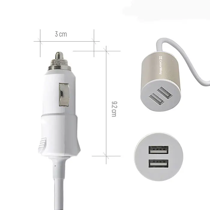 Адаптер автомобільний Colorway 2USB 2.1A з кабелем 1,2м. CW-CHA004-WT — фото 4