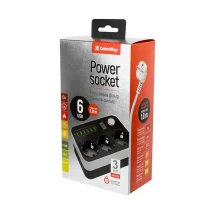 Мережевий фільтр-подовжувач Colorway 3 розетки/6USB Black 1.8m CW-CHE36B
