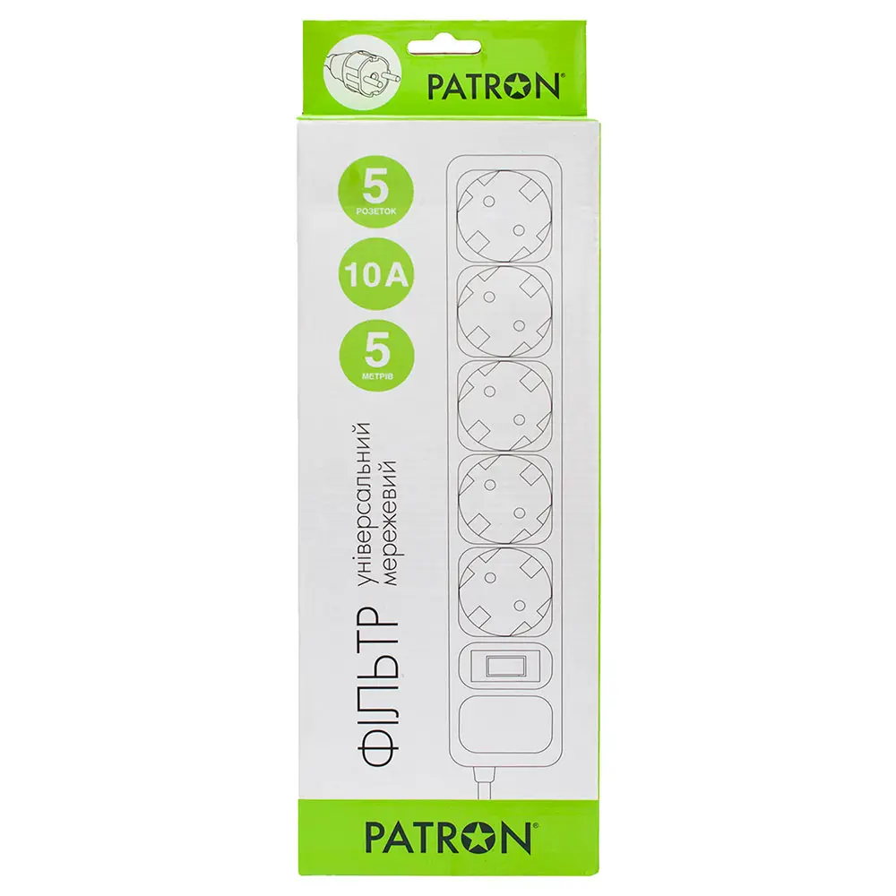 Мережевий фільтр Patron 5 m 6 розеток чорний SP-1065 — фото 2
