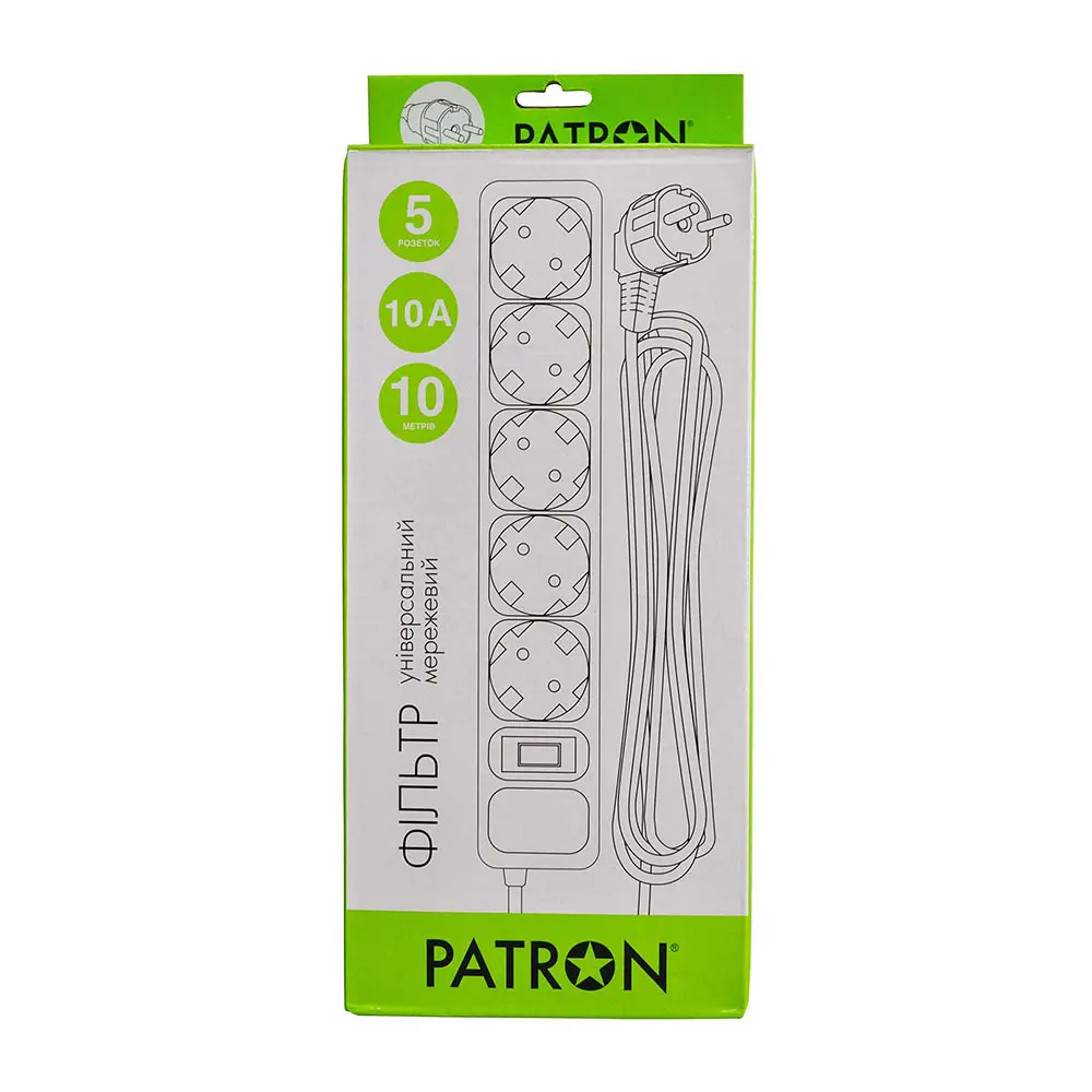 Сетевой фильтр Patron 10.0 m 5 розеток черный SP10510 Сетевой фильтр Patron 10.0 m 5 розеток черный SP10510 — фото 2