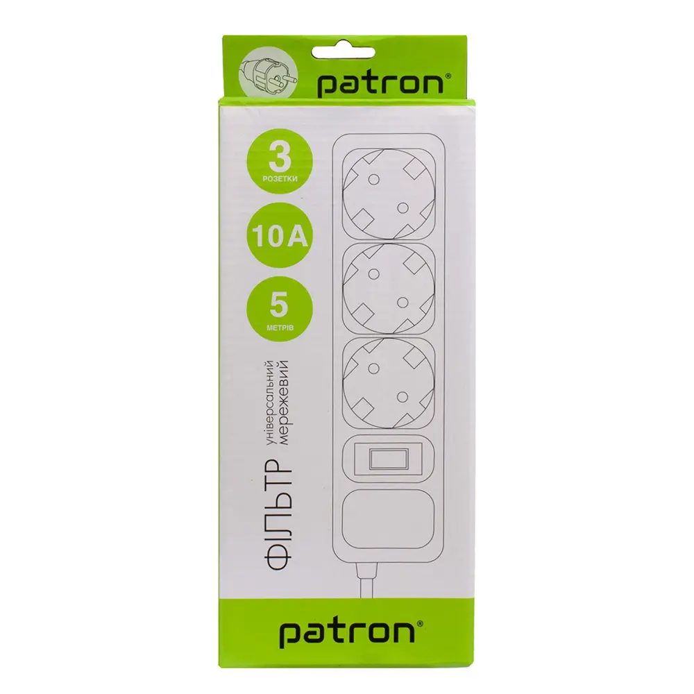 Сетевой фильтр Patron 5 m 3 розетки черный SP-1035 Сетевой фильтр Patron 5 m 3 розетки черный SP-1035 — фото 2