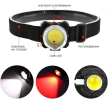 Ліхтар Quantum налобний акумуляторний Lucky LED COB + Micro USB кабель QM-FL4010 — фото 2