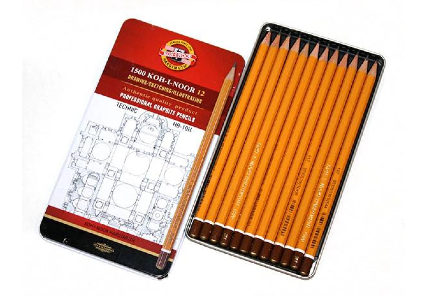 Набор чернографитных карандашей Koh-I-Noor 1500 Technic HB-10H, 12 штук 1502.I 119831_1
