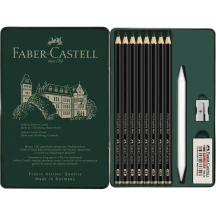 Набор чернографитных карандашей Faber-Castell Pitt Graphite Matt 11 предметов, металлическая коробка 115220 — фото 2