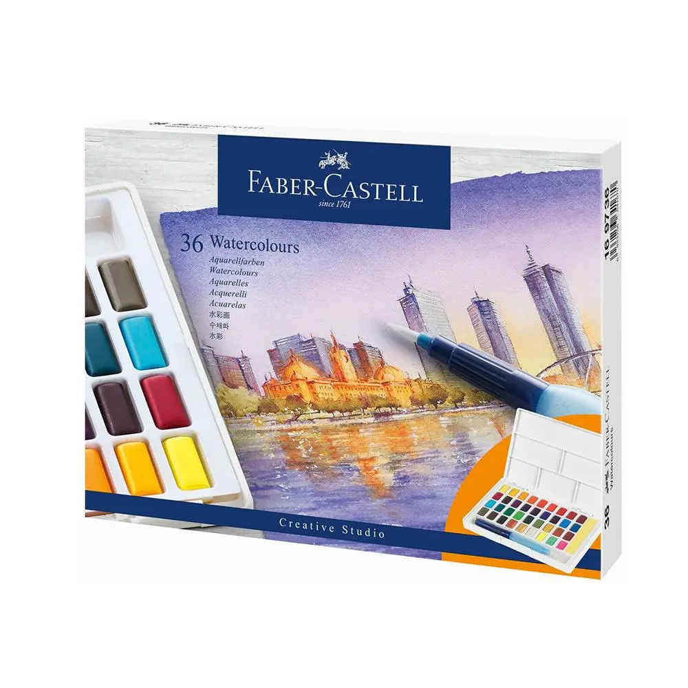 Акварельна фарба Faber-Castell суха 36 кольорів + пензлик з резервуаром 169736 — фото 2
