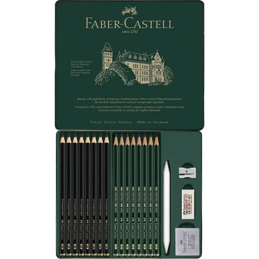 Набір олівців чорнографітних Faber-Castell Pitt Graphite Matt 20 предметів в металевій коробці 115224 — фото 2