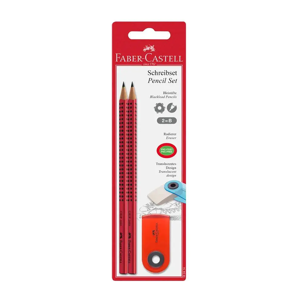 Набір Faber-Castell Pencil Set: 2 чорнографітних олівця B+ гумка, блістер 182414 — фото 2