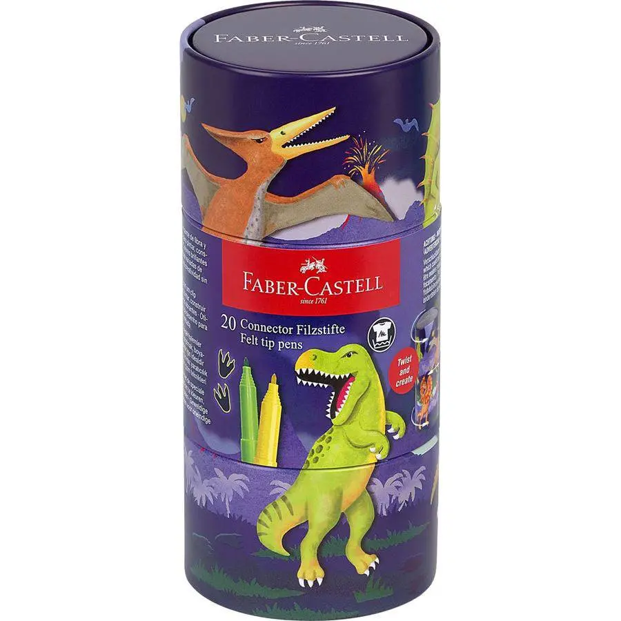 Фломастери Faber-Castell Connector "Dinosaur" 20 кольорів у металевому пеналі 155546 — фото 2
