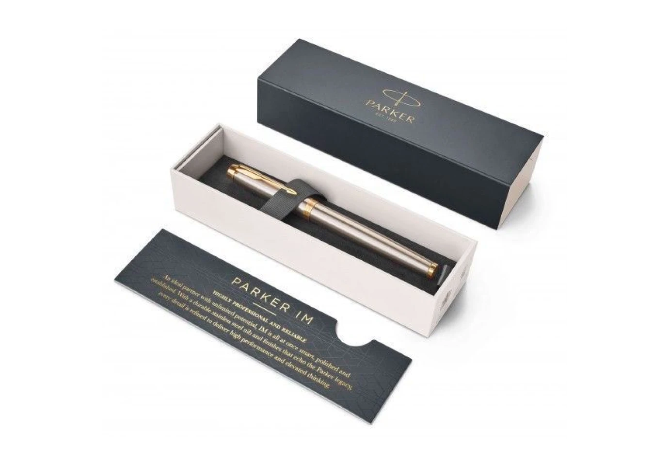 Ручка Parker, IM Brushed Metal, роллер, корпус металический с позолотой, Тризуб на клипе 22 222_TR4