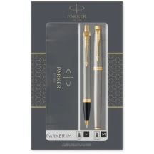 Набір ручок Parker IM Brushed Metal з позолотою, ролер + кулькова, в подарунковій упаковці 22 292b19