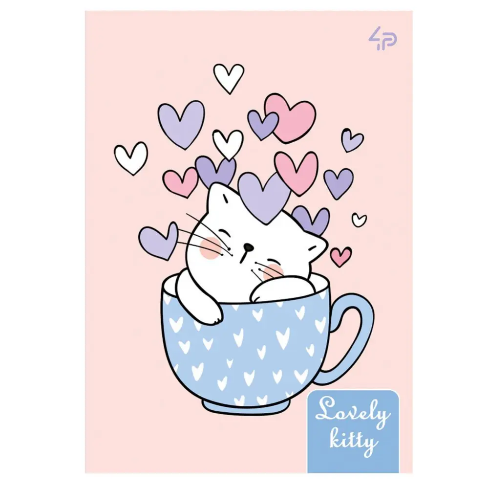 Блокнот 4Profi А6, 32 аркуші "Lovely Kitty", білий блок, клітинка, асорті 904648,55,62,79 — фото 3