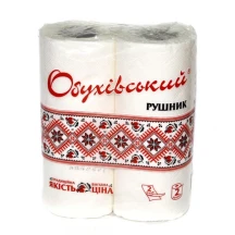 Рушники паперові ТМ ОБУХІВСЬКИЙ 2 шари, 2 рулони в упаковці, білі, відривні, на гільзі