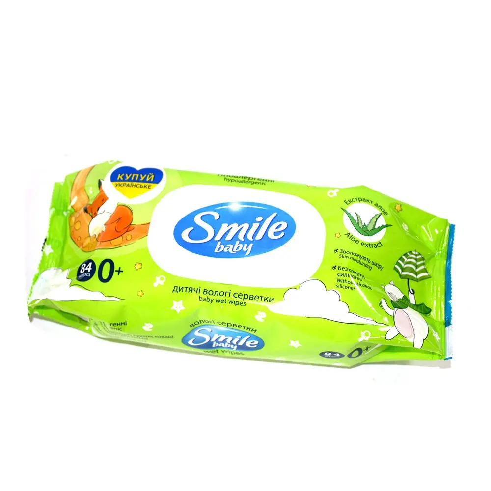 Серветка волога SMILE BABY з клапаном 84 штуки в упаковці, гіпоалергенні — фото 2