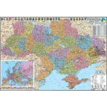 Карта України - адміністративний поділ М1 : 850 000, 160 х 110 см, картон, лак, планки