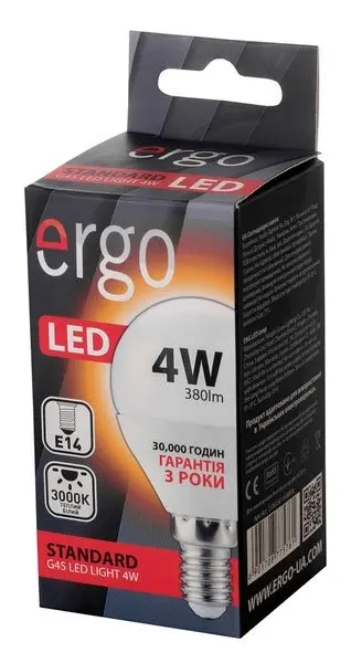 Електролампа Ergo led g45 e14 4w 220v Тепло біла 3000k LSTG45E144AWFN — фото 2