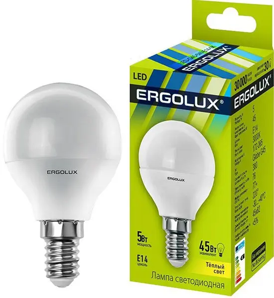 Электролампа Ergolux led g45 e14-3k 5w 220v Теплый 6277458 Электролампа Ergolux led g45 e14-3k 5w 220v Теплый 6277458 — фото 2