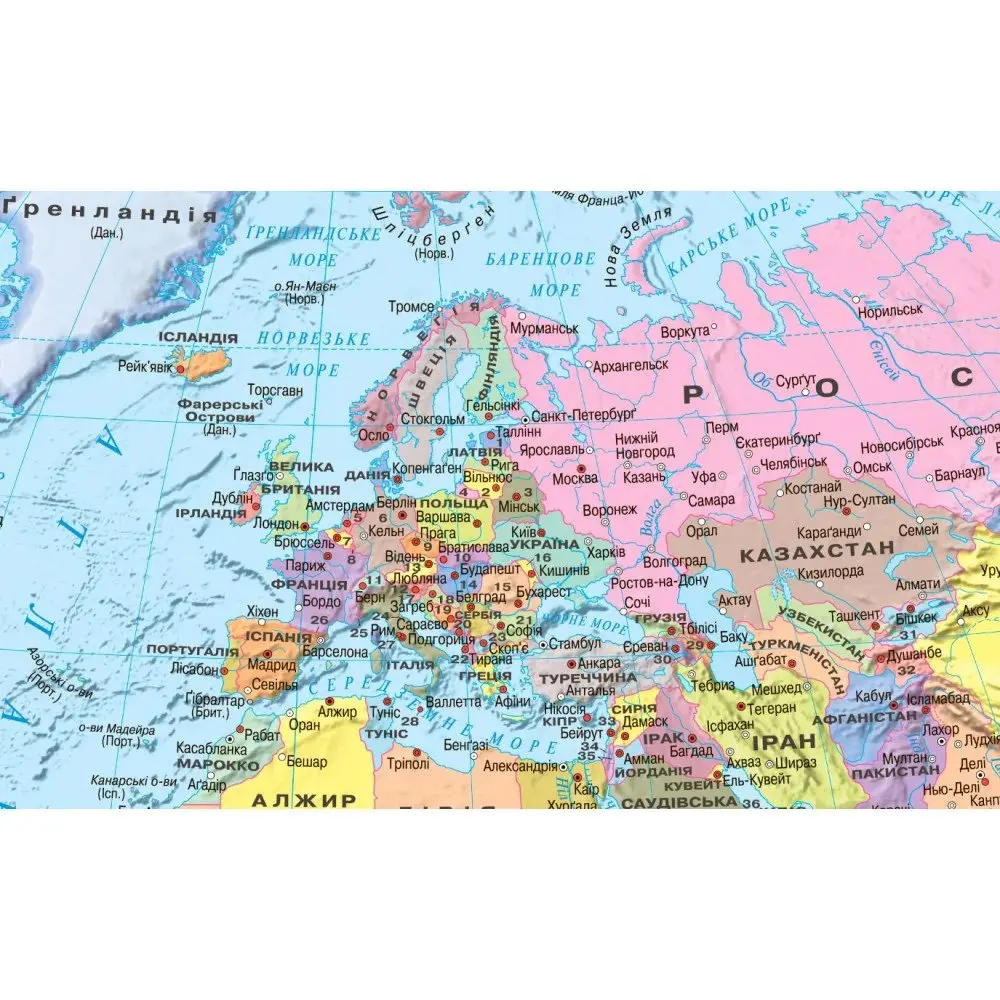 Карта світу - політична М1 : 54 000 000, 65 х 45 см, картон, планки — фото 2