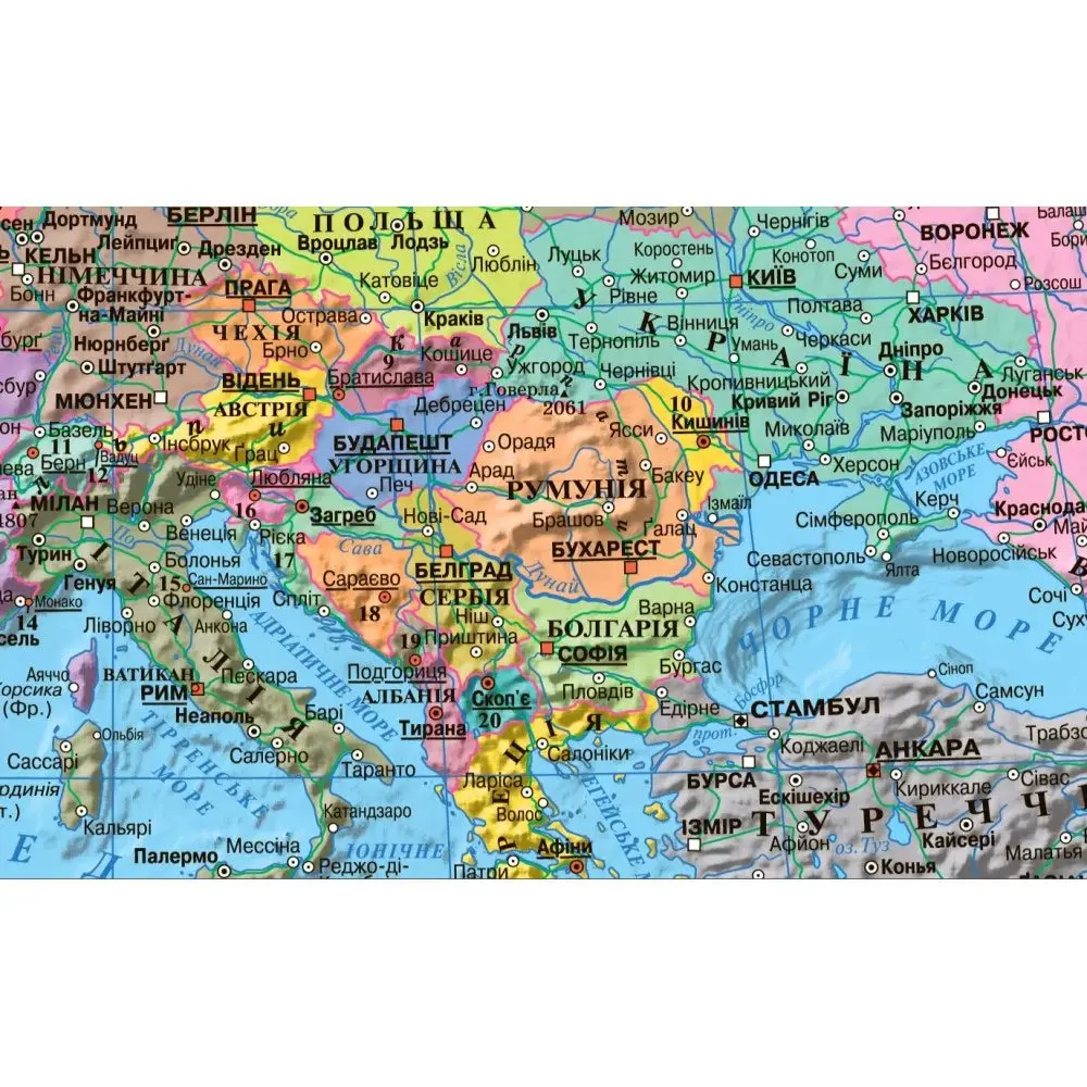 Карта світу - політична М1 : 22 000 000, 160 х 110 см, картон, планки — фото 2