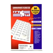 Етикетки самоклеючі A4 Crystal 65 етикеток 38,1 х 21,2 мм, 100 аркушів, з прямокутними кутами 16.7089