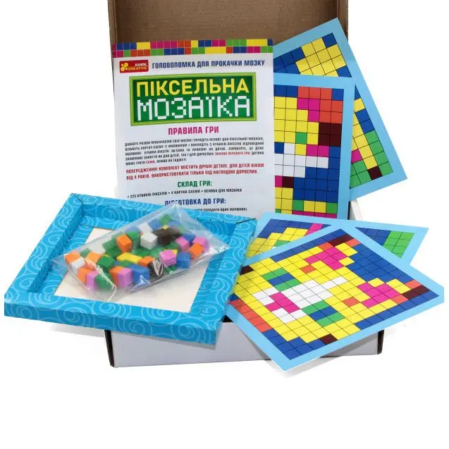 Гра настільна Ranok "Піксельна мозаїка", головоломка для прокачки мозку, 225 кубіків-пікселів 4+ 10117009У — фото 5