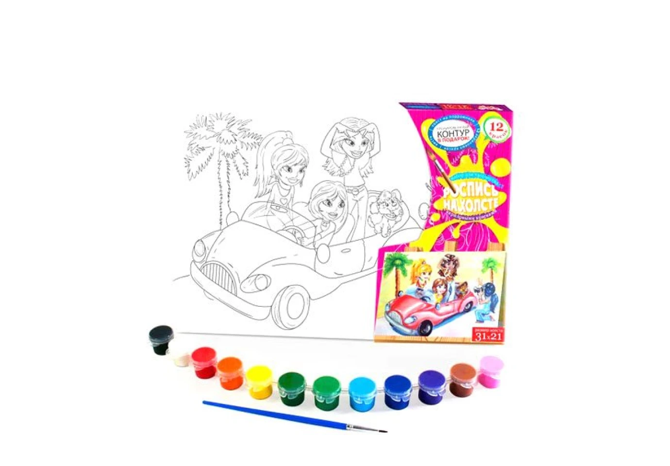 Набор для творчества Danko Toys Раскраска на холсте 21 х 31 см, 12 акриловых красок + кисточка, 3+ РХ-04-01...12