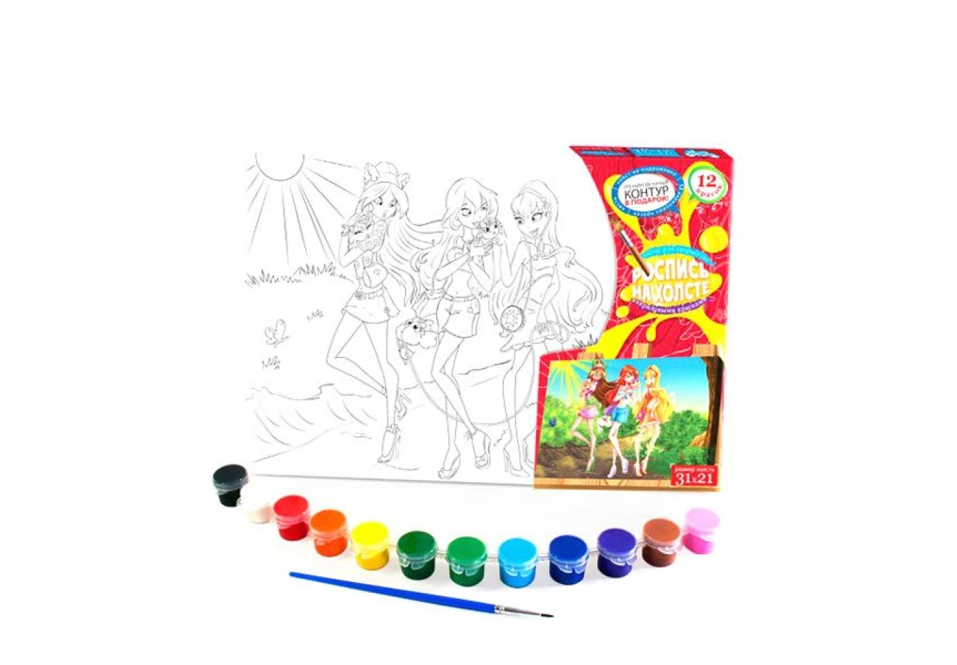 Набор для творчества Danko Toys Раскраска на холсте 21 х 31 см, 12 акриловых красок + кисточка, 3+ РХ-04-01...12