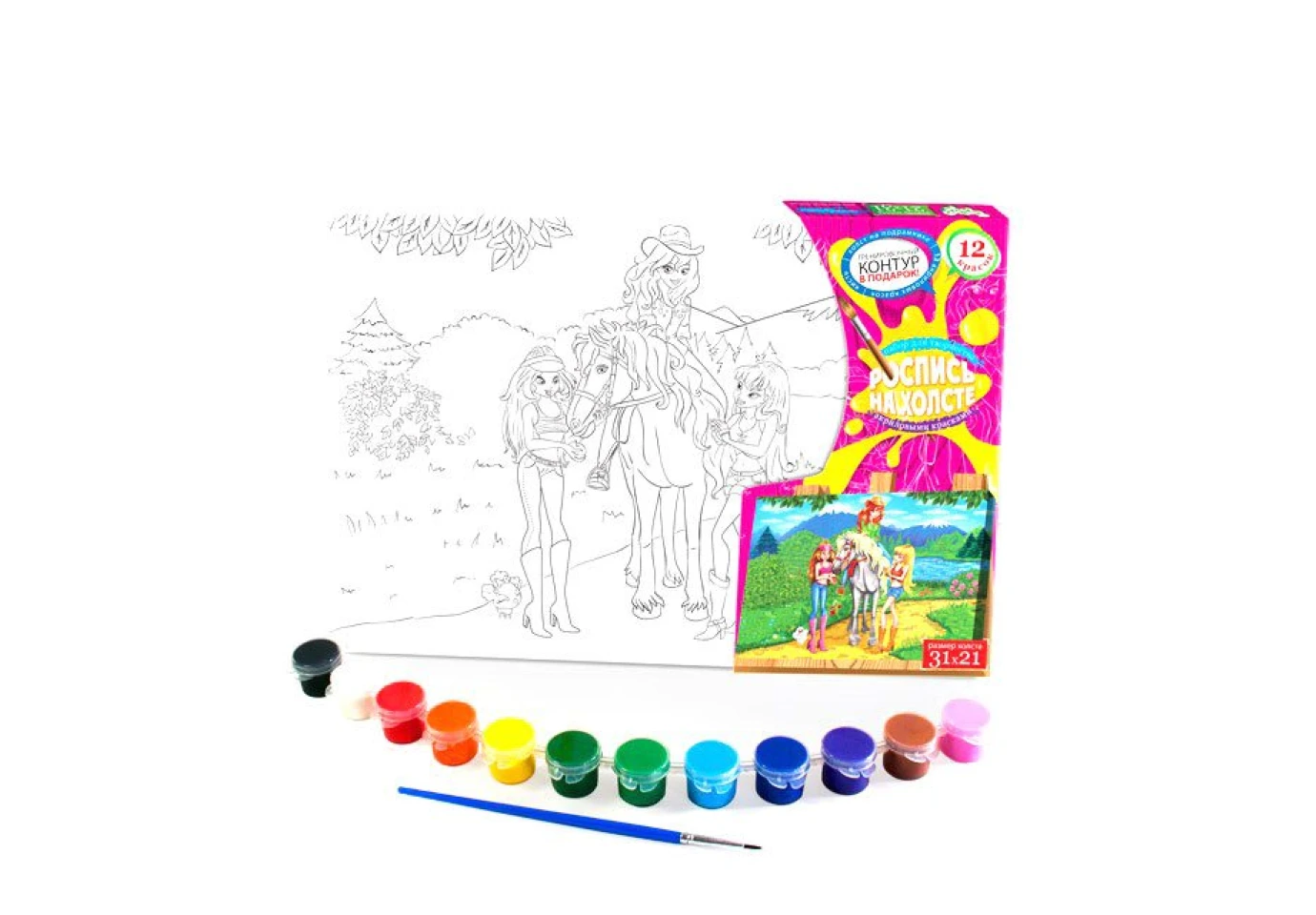 Набор для творчества Danko Toys Раскраска на холсте 21 х 31 см, 12 акриловых красок + кисточка, 3+ РХ-04-01...12