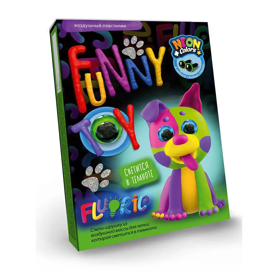 Повітряний пластилін Danko Toys, неонові кольори, cвітиться в темряві, + живі оченята, 3+ ARCL-FL-01-04,07U — фото 2
