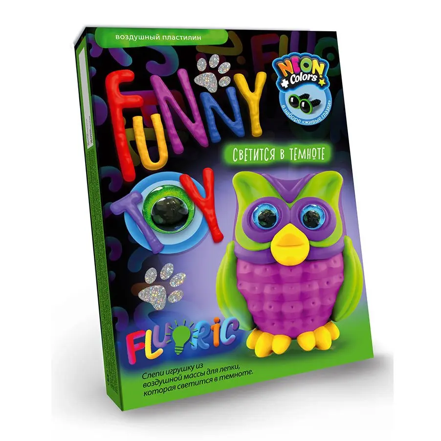 Повітряний пластилін Danko Toys, неонові кольори, cвітиться в темряві, + живі оченята, 3+ ARCL-FL-01-04,07U — фото 3
