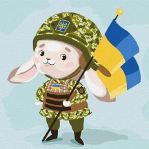 Картина по номерах Ідейка 30 х 30 см "Зайчик - захисник", полотно, акрилові фарби, пензлики КНО2402