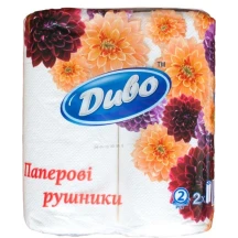 Рушники паперові ТМ ДИВО 2 шари, 2 штуки в упаковці, колір білий, на гільзі
