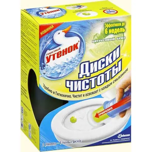 Диски чистоти Туалетный УТЕНОК 38 г, 6 дисків, змінний дозатор, асорті 629110(41) — фото 3