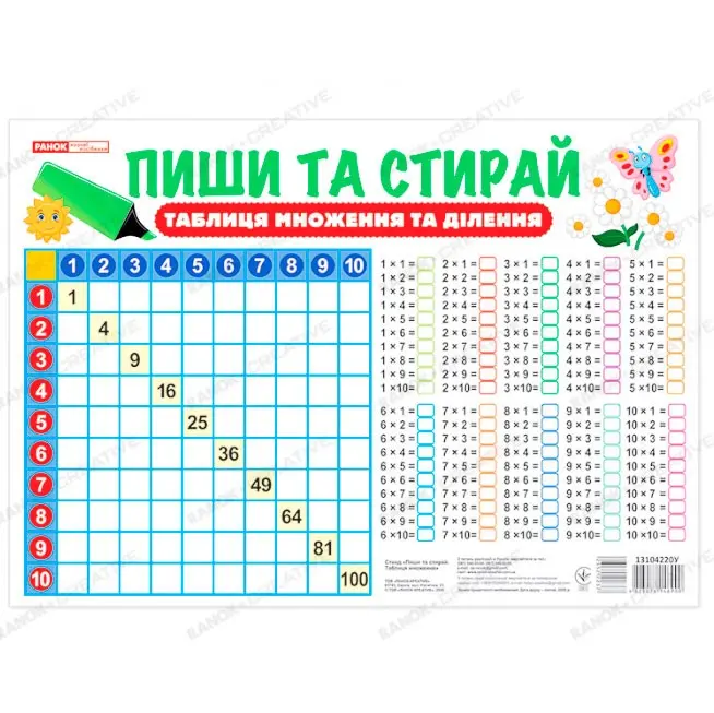 Учебный тренажер "Пиши и стирай. Таблица умножения" Ranok 13104220У Учебный тренажер "Пиши и стирай. Таблица умножения" Ranok 13104220У — фото 2