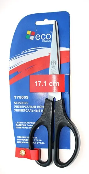 Ножиці офісні Eco-Eagle з нержавіючої сталі 17,1 см пластикові зелені  ручки TY800S-Green — фото 2