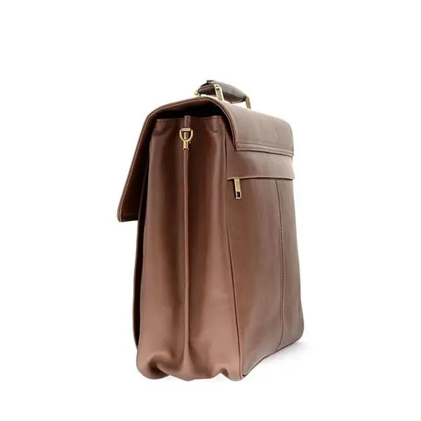 Портфель VIF Classic шкіряний, 2-а відділення, кишеня на кнопці, довга ручка, колір коричневий 010439-7221 — фото 2