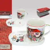 Кружка порцелянова Carmani з підставкою для десерту Village life collection Червоний дворик, 300 мл 041-0043 — фото 2