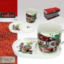 Кружка порцелянова Carmani з підставкою для десерту Village life collection Білий дворик, 300 мл 041-0044 — фото 2