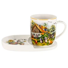 Кружка порцелянова Carmani з підставкою для десерту Village life collection Сільська садиба 0,3 л 041-0042