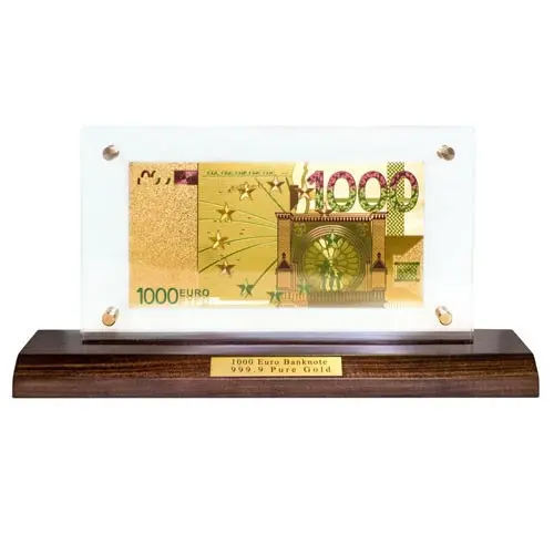 Банкнота із золотим напиленням Гранд Презент на підставці "1000 EURO"  18 х 14,3 х 6 см ГП60075 — фото 2