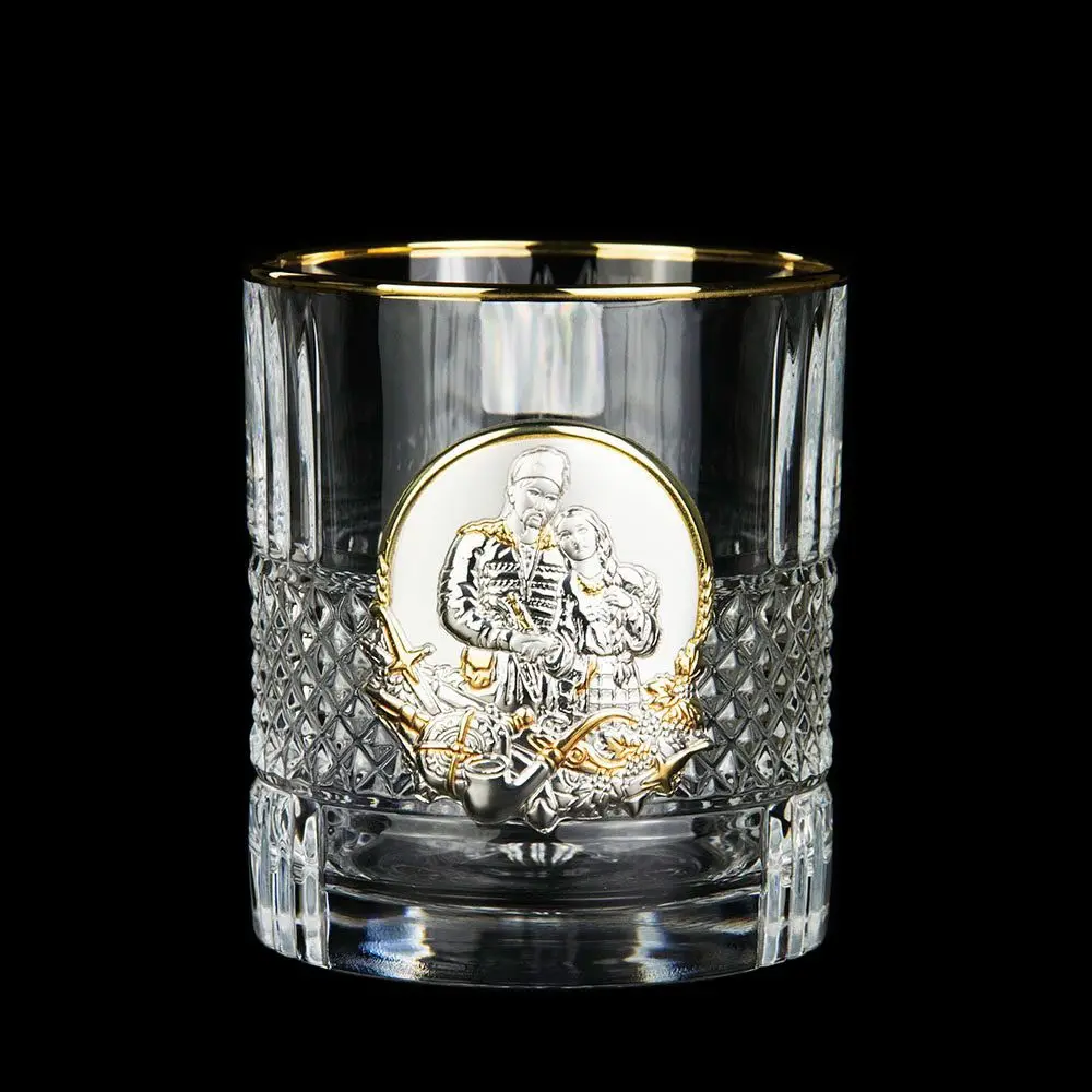 Набір стаканів для віскі Boss Crystal "Гербовий з козаками" (6 шт) кришталь, золото, срібло GPBCR6KGGLD — фото 2