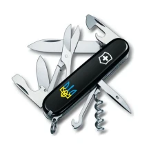 Ніж Victorinox Climber Ukraine 91 мм, 14 предметів, корпус чорний/Тризуб синьо-жовтий Vx13703.3_T0016u