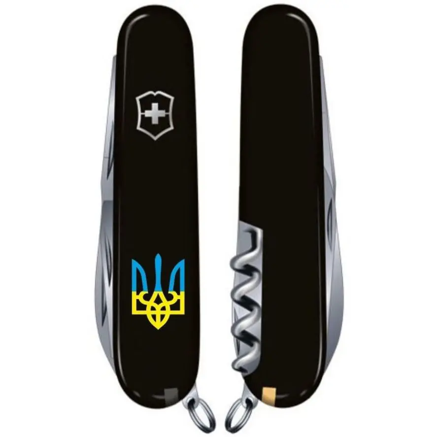 Ніж Victorinox Climber Ukraine 91 мм, 14 предметів, корпус чорний/Тризуб синьо-жовтий Vx13703.3_T0016u — фото 2
