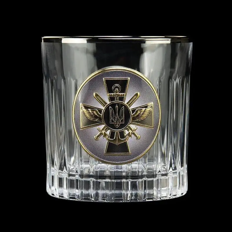 Набір для віскі Boss Crystal "ЗСУ" (графін та 6 келихів) кришталь, золото, срібло GPB7VSU2PGD — фото 3