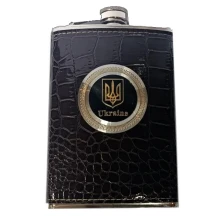 Фляга з харчової нержавіючої сталі обтягнута шкірою Ukraine, чорна, 256 мл TB-9