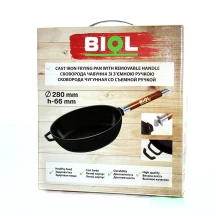 Пательня Biol d=28 см чавунна, глибока, литий корпус зі з`ємною ручкою 0328