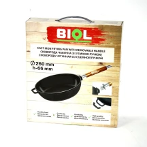 Пательня Biol d=26 чавунна, глибока, литий корпус, з`ємна ручка 0326