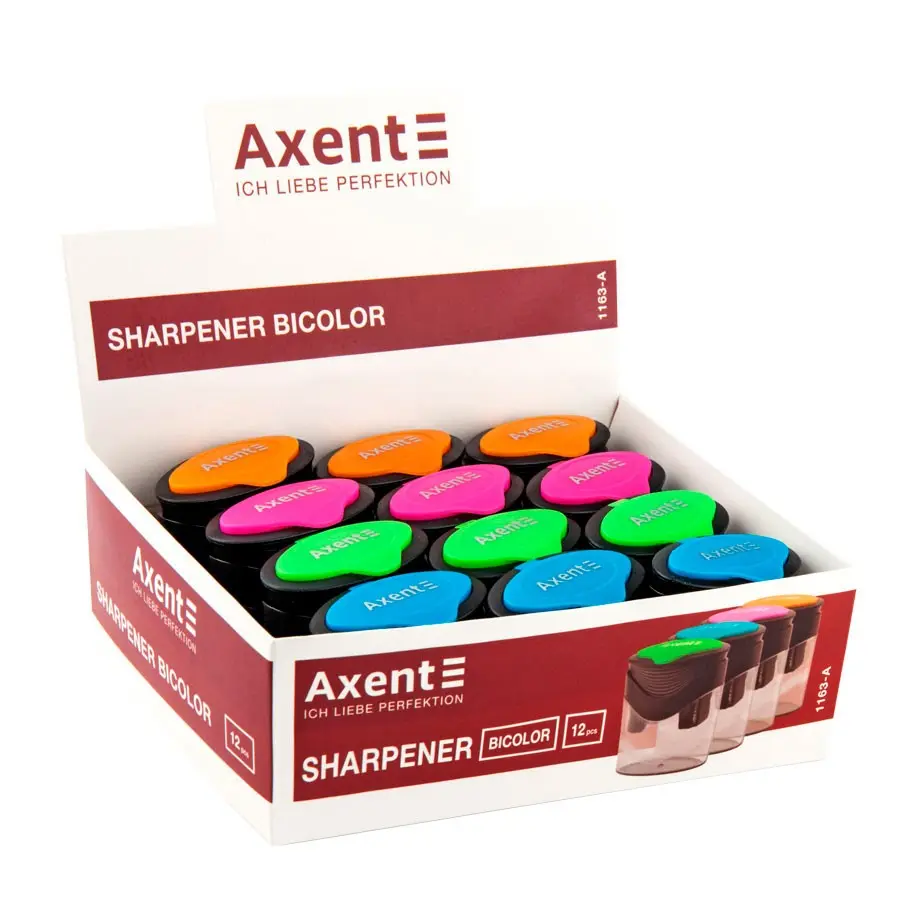 Точилка Axent з контейнером BiColor, два отвори, колір асорті 1163-A — фото 2