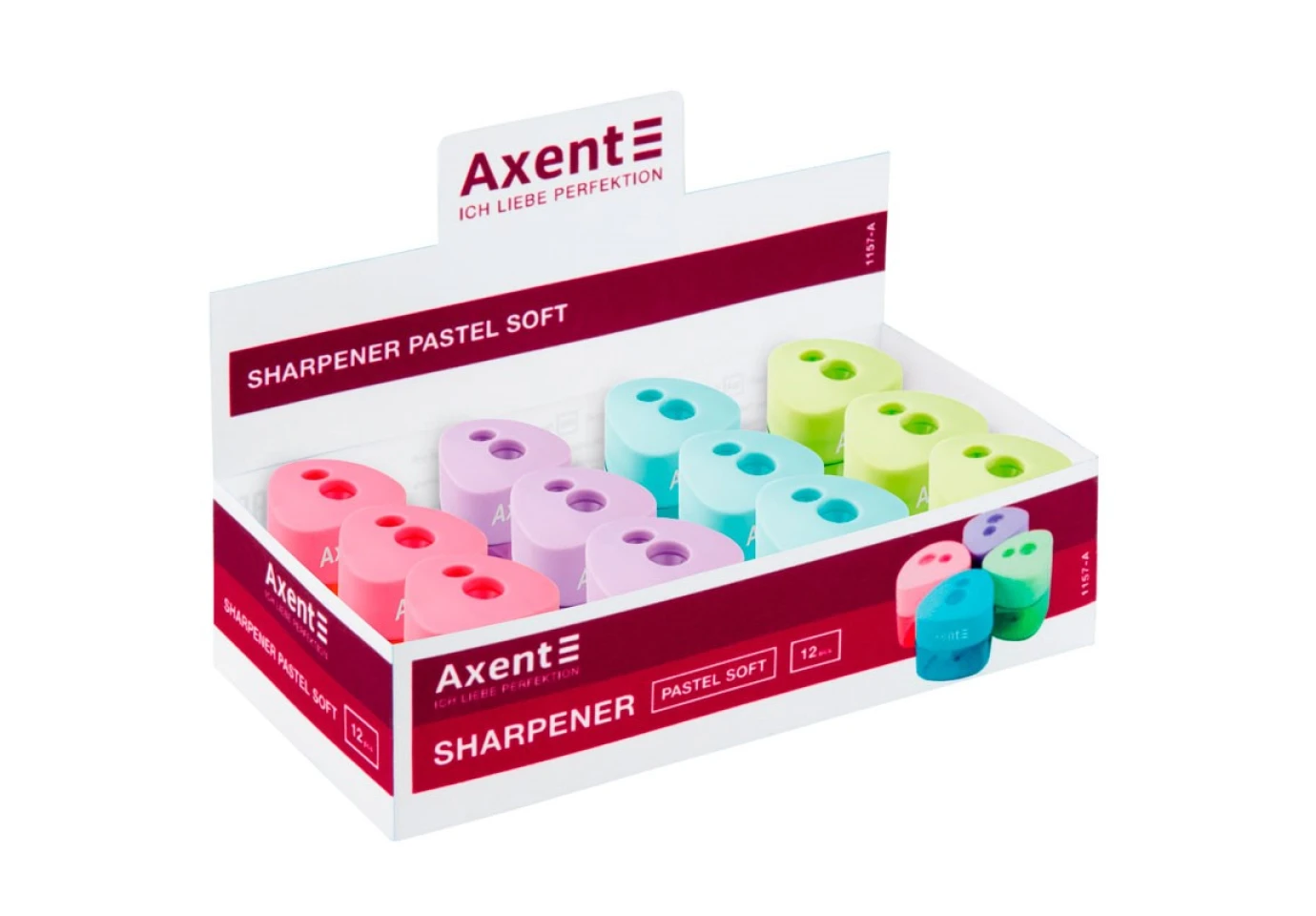 Точилка Axent з контейнером Pastel Soft, два отвори, колір асорті 1157-A