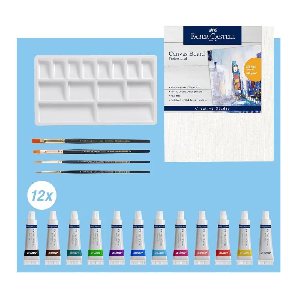 Фарби акрилові Faber Castell 12 кольорів, тюбик 9 мл + аксесуари 379280 — фото 2